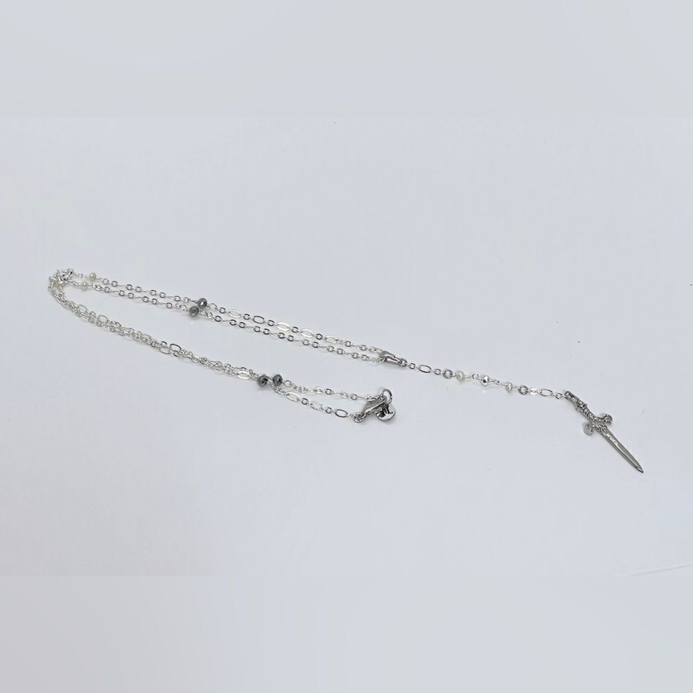 Bohemian Vintage Silver Pyrite Queen of Swords Excalibur Rosary Necklace - Picture 3 of 4